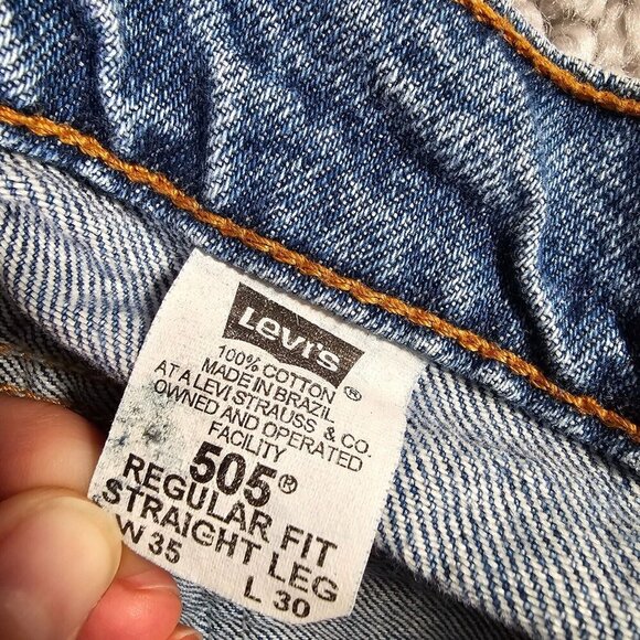 Levis 505 Jeans Mens 35x30 (Fits 33x25) Blue Straight Orange Tab Vintage Distres - Picture 8 of 16